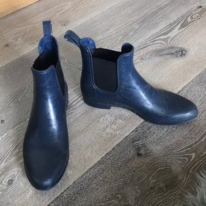 Blue rain boots
